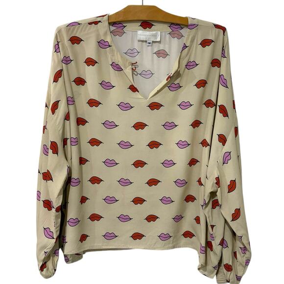 Anthropologie Corey Lynn Calter Top Lips Boxy Oversized Beige Size Medium - Picture 1 of 8